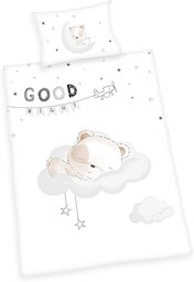 Herding Komplet pościeli dla maluchów, śpiący mały miś, dwustronny design, poszewka na kołdrę 100 x 135 cm, poszewka na poduszkę 40 x 60 cm, flanela