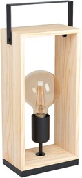 EGLO Famborough, lampa stołowa w stylu vintage, industrialnym, skandynawskim, lampka nocna ze stali i drewna, lampa do salonu w kolorze czarnym, naturalnym, lampa z przełącznikiem, oprawka E27
