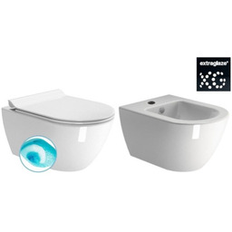 Miska WC wisząca 50x36 cm z deską+Bidet podwieszany 50x36 cm+ elementy montażowe biały połysk GSI PURA ExtraGlaze