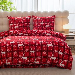Pościel dwustronna z MIKROFIBRY-MIŚ bożonarodzeniowa czerwona w renifery PEKA-24
