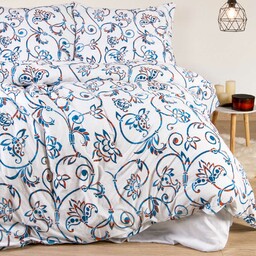 Darymex Pościel jersey 160x200 Kwiaty biała niebieska 2204 JERSEYLOVE