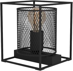 EGLO lampa stołowa Catterick, kanciasta lampka nocna w stylu industrialnym, metalowa lampa stołowa w kolorze czarnym, lampa kratowa do salonu i sypialni, oprawka E27