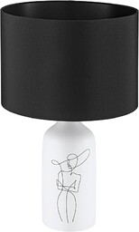 EGLO lampa stołowa Vinoza, lampka nocna z abażurem, ceramiczne oświetlenie stołowe w kolorze białym z motywem i tkaniną w kolorze czarnym, deco do sypialni, oprawka E27