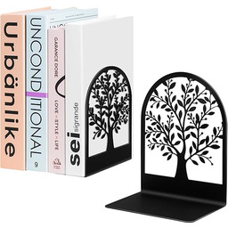 Umikk Końcówki do książek, metalowa podpórka do książek, drzewo życia na półki, dekoracyjne podpórki do książek do ciężkich książek, czarny, antypoślizgowy ogranicznik do książek, 18 x 14 x 8,9 cm (1