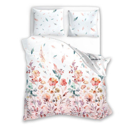 Faro Pościel satynowa 140x200 Milagro Verde 001 biała kolorowa kwiaty z jedną poszewką
