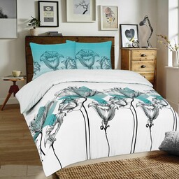 Matex Pościel flanelowa 140x200 F-70A-1 tulipany biała turkusowa