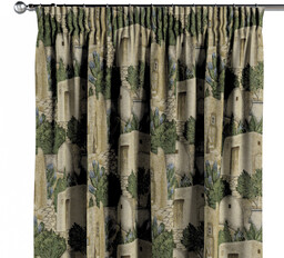 Zasłona na taśmie marszczącej 1 szt., piaskowo-zielony motyw śródziemnomorski, Intenso Premium