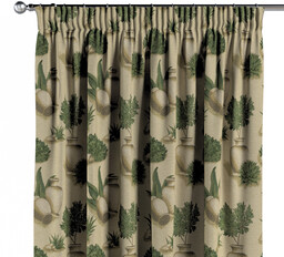 Zasłona na taśmie marszczącej 1 szt., beżowo-zielony motyw roślinny, Intenso Premium