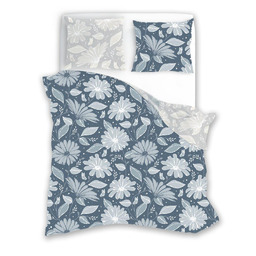Faro Pościel z mikrofibry 140x200 kwiaty szara niebieska 003 XV25
