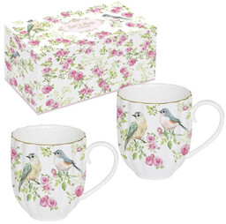 KUBKI PORCELANOWE Spring Time - Wiosenne Ptaki i Róże KOMPLET 2 szt.