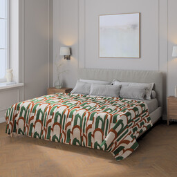 Narzuta pikowana w pasy, zielono-czerwony wzory na kremowym tle, Cosy Home