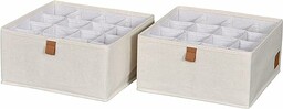 LOVE IT Store IT organizer do szuflad klasy premium, 2-częściowy  organizer z materiału  16 przegródek na skarpety, bieliznę  wzmocniony  beżowy  30 x 30 x 15 cm