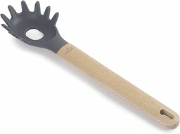 Lacor 68189 Jedne silikonowe łyżki do makaronu, Profesjonalny serwer spaghetti, drewniany uchwyt bukowy, nie szkodzi patelni, odporny na wysokie temperatury, wolny od BPA, 32,5 cm, szary