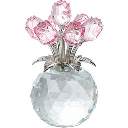 Różowa róża kwiatowa kryształowa figurka z wazonem, bukiet kwiatów, ozdoba, prezenty dla żony, dziewczyny, kobiet, ręcznie robiony kryształowy kwiat, kolekcjonerska, dekoracja stołu do domu, na