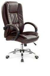 KRZESŁO BIUROWE Relax, ciemno brązowe obicie z eko skóry, srebrna metalowa podstawa, nowoczesny styl