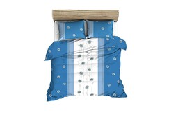 Karo Pościel z kory 140x200 wzór 125/4 Margaretka stojąca niebieska na guziki 100% bawełna gruba