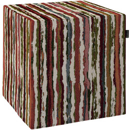 Pufa kostka, czerwono-zielone pasy na kremowym tle, 40 x 40 x 40 cm, Cosy Home