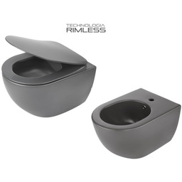 ZESTAW: Miska WC 51x36x35,5 cm RIMLESS+deska wolnoopadająca SLIM+bidet, Antracyt