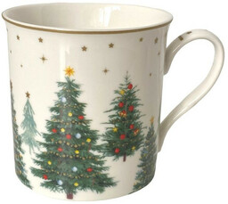 KUBEK PORCELANOWY Zielone Choinki i Gwiazdki