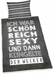 Herding Komplet pościeli z sentencjami, poszewka na poduszkę 70 x 90 cm, poszewka na kołdrę 140 x 200 cm, z lekko chodzącym zamkiem błyskawicznym, bawełna/Renforcé