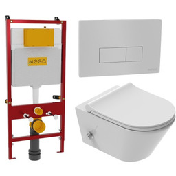 ZESTAW 3w1 : Miska WC z funkcją bidetu, Tornado z baterią ciepła zimna /woda +deska duroplast slim soft close, biała Viba Azul + STELAŻ profesjonalny podtynkowy + przycisk biały MEGA