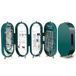 Składany organizer na biżuterię z lustrem i uchwytem na naszyjnik dla kobiet i dziewcząt, mały organizer na biżuterię, pudełko na kolczyki, stojak, bransoletka, wiszące organizery, przenośna