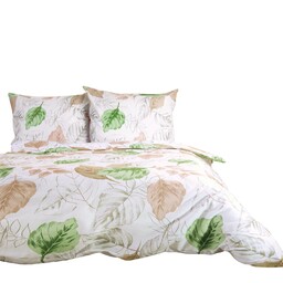 Darymex Pościel flanelowa 140x200 31505/2 biała beżowa zielona liście z jedną poszewką Flanelove