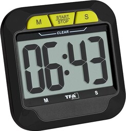 TFA Dostmann Cyfrowy minutnik kuchenny ze stoperem, 38.2054, głośny alarm, duży wyświetlacz, magnes i stojak, zegar do gotowania, nauki, fitnessu, czarno-zielony