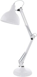 EGLO Lampa stołowa Borgillio, 1-punktowa lampa biurkowa w stylu vintage w stylu industrialnym, lampka nocna ze stali, kolor: biały, oprawa: E27, w zestawie z przełącznikiem