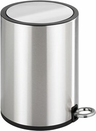 WENKO Monza Easy Close kosz na śmieci z pedałem, stal nierdzewna, błyszcząca, z automatycznym opadaniem, pojemność: 3 l, stal nierdzewna, 18,5 x 25,5 x 24,5 cm, błyszczący