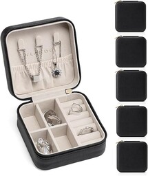 Vlando Podróżne pudełko na biżuterię, mała biżuteria podróżna organizer etui dla dziewcząt kobiet - czarne * 6 sztuk