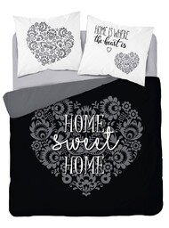 Detexpol Pościel bawełniana 160x200 Home sweet Home serca czarna biała 3753 A Holland 78