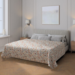 Pled narzuta 220x260cm, pomarańczowo-zielone kwiaty na kremowym tle, 220 x 260 cm, Cosy Home