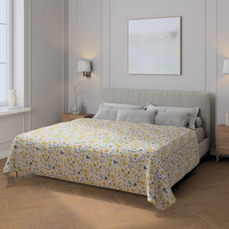 Pled narzuta 220x260cm, żółto-niebieskie kwiaty na kremowym tle, 220 x 260 cm, Cosy Home