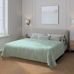 Pled narzuta 220x260cm, miętowe łuki na kremowym tle, 220 x 260 cm, Cosy Home