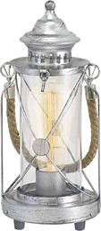 EGLO Lampa stołowa Bradford, 1-punktowa lampa stołowa w stylu vintage, latarnia, lampka nocna ze stali, kolor: srebrny antyczny, szkło: przezroczyste, oprawa: E27, włącznie z przełącznikiem
