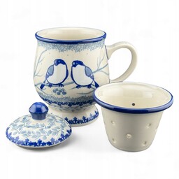 Kubek do zaparzania ziół z sitkiem Unikat Szare Gile U4830 Bolesławiec