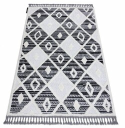 Dywan MAROC P662 Romby czarny / biały Frędzle berberyjski marokański shaggy 120x170 cm