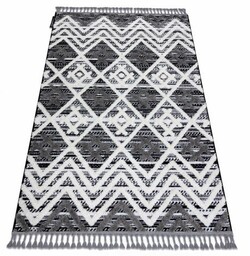 Dywan MAROC P642 Romby Zygzak szary / biały Frędzle berberyjski marokański shaggy 120x170 cm