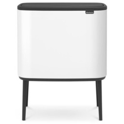 BRABANTIA Kosz na śmieci uchylny 313523 Bo Touch do segregacji, System Soft Touch, trzy wyjmowane wiadra 33L Biały Zyskaj