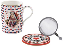 KUBEK PORCELANOWY z POKRYWKĄ i METALOWYM ZAPARZACZEM Casino Royale 350 ml