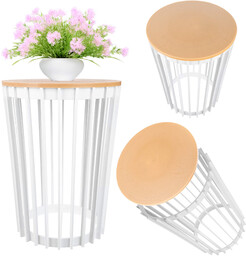 Kwietnik dwustronny Aytre 54 cm biały + blat naturalne drewno