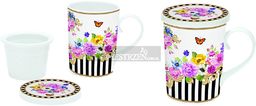 KUBEK Z PORCELANOWYM ZAPARZACZEM I POKRYWKĄ Flowers Glamour (927 GLUR)