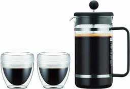 Bodum Zestaw bistro, 2 kubki, PAVINA Outdoor 0,25 l + zaparzacz do kawy z tworzywa sztucznego, na 8 filiżanek, czarny