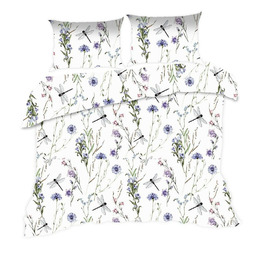 Extrapościel Pościel bawełniana 160x200 1705N biała kwiatki ważki łąka Classic E24