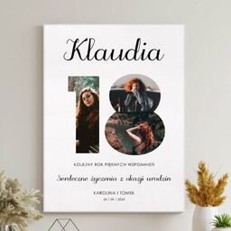 Obraz drukowany na płótnie z kolażem zdjęć 30x40 cm dla niej na 18 urodziny