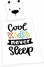 Zestaw pościeli Young Collection Cool Kids Never Sleep, poszewka na poduszkę 80 x 80 cm, poszewka na kołdrę 135 x 200 cm, Renforcé, z wysokiej jakości zamkiem błyskawicznym