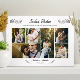 Obraz drukowany na płótnie z kolażem zdjęć 30x40 cm dla rodziców jako podziękowannie ślubne