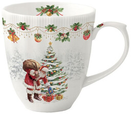 KUBEK PORCELANOWY NA GWIAZDKĘ Święty Mikołaj w zimowym lesie