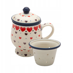 Kubek 250 ml z sitkiem Ceramika Artystyczna Bolesławiec dek 2108 Serca